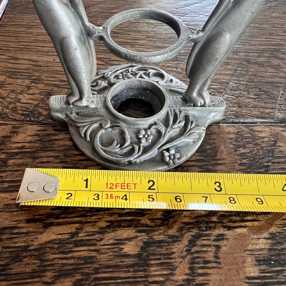 Vintage Hamilton Cast Goods Pewter Metal Long Neck Cat Taper Candle Holder - Picture 7 of 8